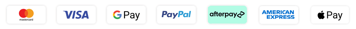 Mastercard, Visa, Google Pay, PayPal, Afterpay and American Express